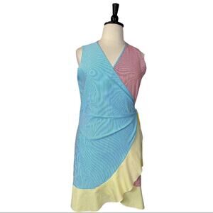 Lands’ End New. Women's Dress Blue Red Yellow Stripe Seersucker Wrap Size XL